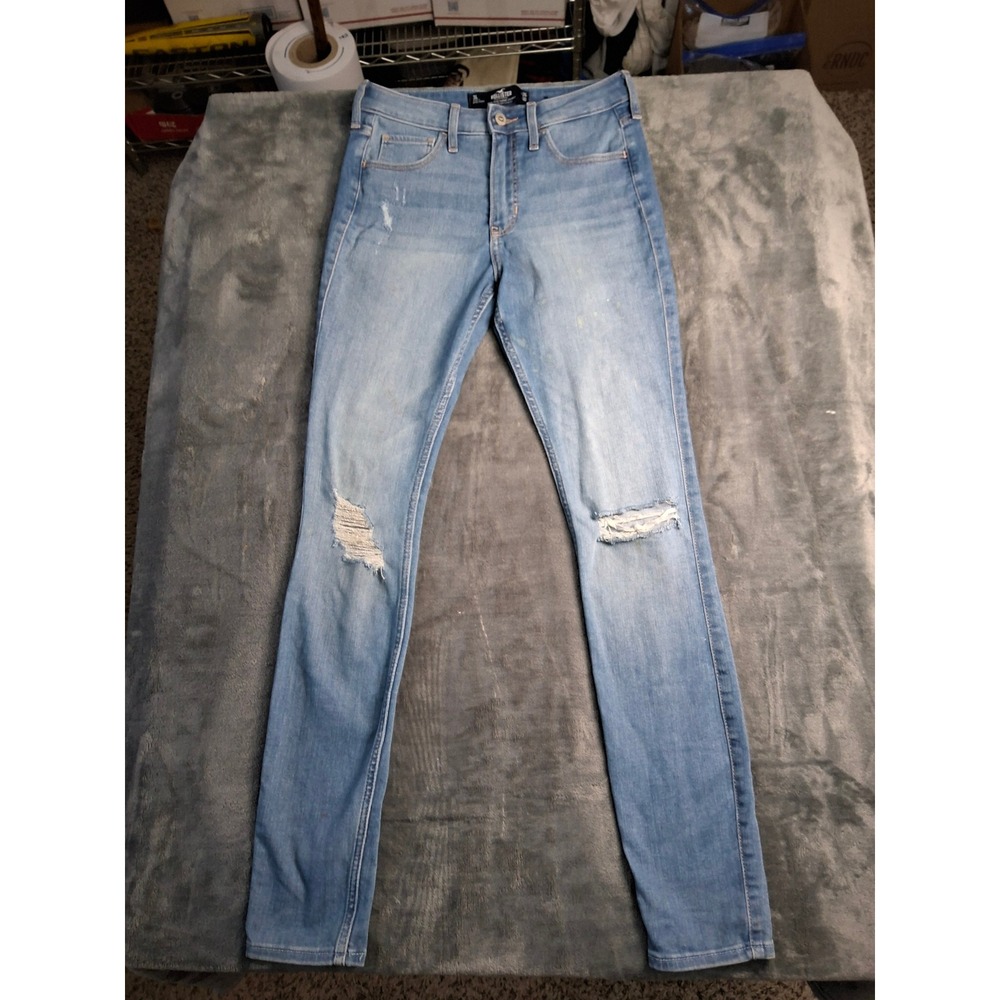 Hollister High-Rise Super Skinny Jeans Light Wash Distressed Ripped Sz 3L 26x30